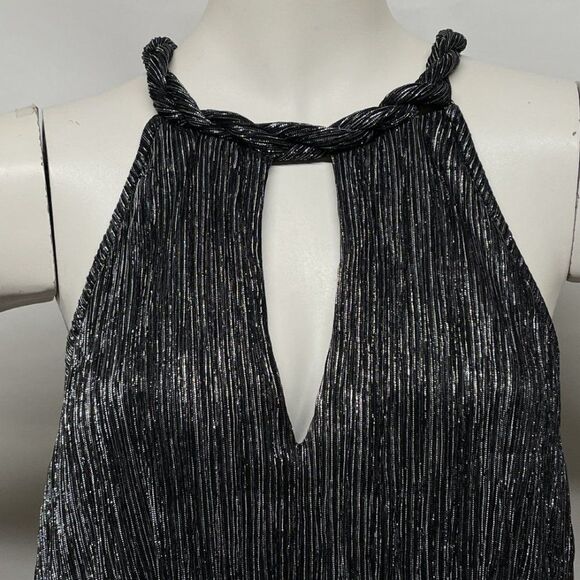 ELLA MOSS Silver Stripe METALLIC Tiered Dress M - Picture 10 of 16